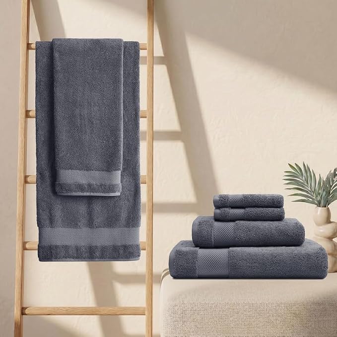 100% Organic Cotton 700 GSM Plush Bath Towels 30" x 58" GOTS Certified - Charcoal, Pack of 2