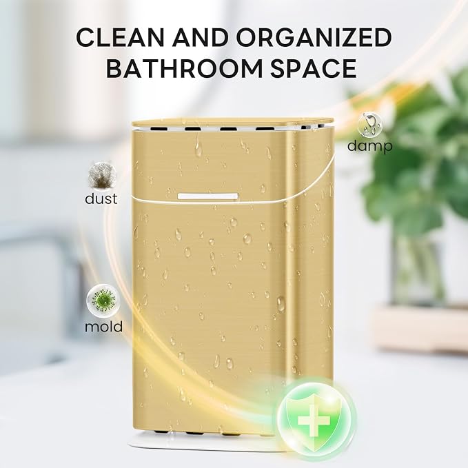 GFWARE Gold Bathroom Toothbrush Holder with Cover, Ventilated & Drainage | Detachable 5 Slots Bathroom Organizer for Toothbrush and Toothpaste, Waterproof & Dustproof, Fits Toothbrushes Under 7.5 In