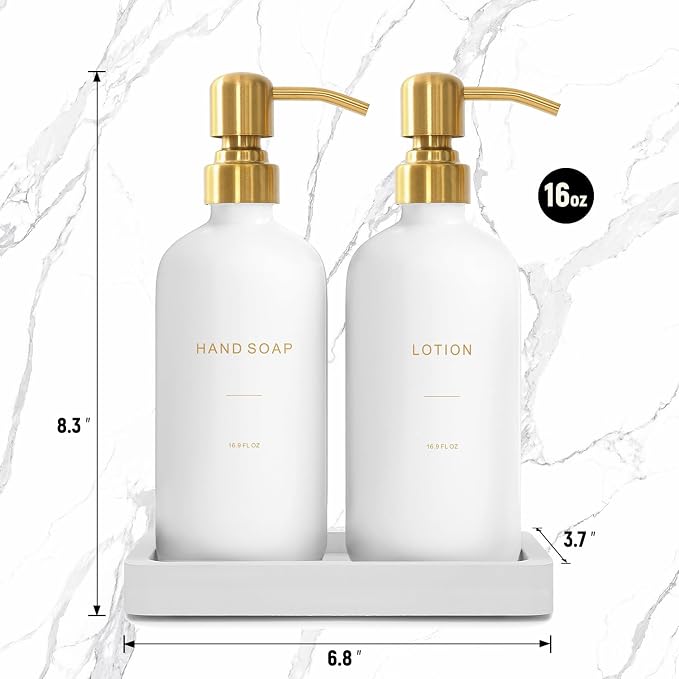 Prus Waso Gold Soap Dispenser Bathroom Set | Hand and Lotion Dispenser with Stainless Steel Pump, Perfect for Modern Bathroom Decor
