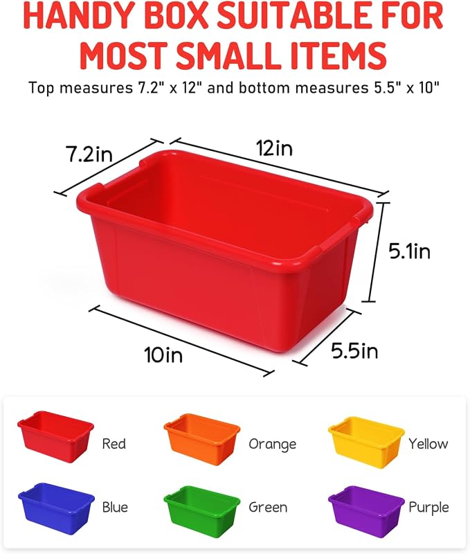 GAMENOTE 6 Quart Stackable Plastic Storage Bins with Lids, 6 Pack, Colorful | Stackable 6-quart bins with lids organize classroom supplies, crafts, toys and building blocks for Classroom & Kids Toy