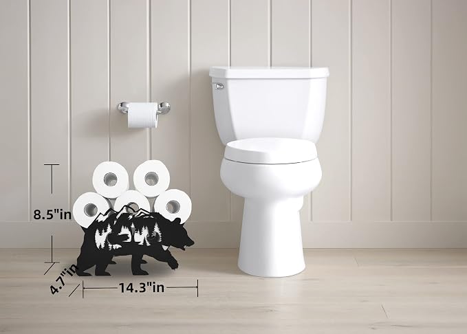 Black Bear Metal Toilet Tissue Holder - Funny Animal Paper Holder for Bathrooms - FreeStanding Organizer Holds Extra 8 Rolls