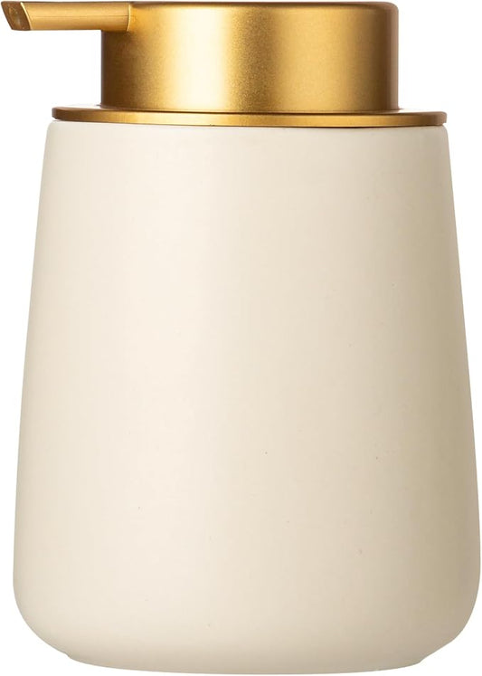 Enra Gold Ceramic Soap Dispenser, Hand Soap Dispenser for Bathroom | 12oz Premium Ceramic Body with Wide-Mouth Refill Design. Elegant Style Enhances Countertops, Kitchens and Home Decor.