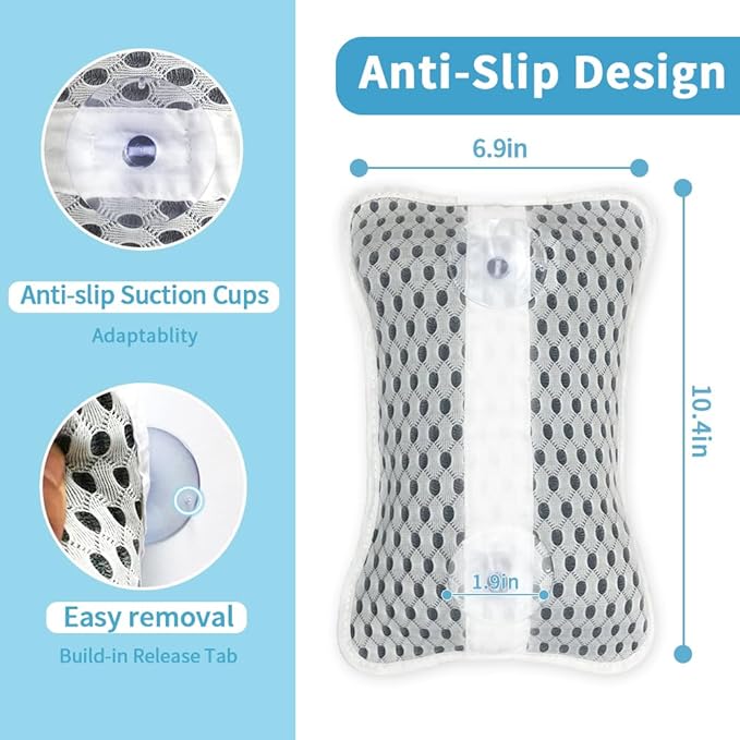 Luxury Bath Pillows for Tub, Slip Resistant Waterproof Bath Pillows for Tub Neck and Back Support with 2 Strong Suction Cups, Relaxing Spa Essentials | 2 Strong Suction Cups Hold the Pillow Firmly in Place on Any Tub, Jacuzzi, or Spa Surface, Relaxing ...