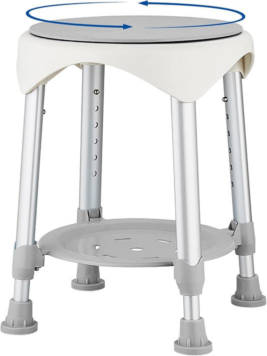 Shower Chair Stool for Inside Shower,360° Swivel,300 LBs,Gray | 6-levels Height Adjustable Bathtub Stool with Storage Tray,Small Corner Stool for Shower,Bath Shower Seat for Seniors