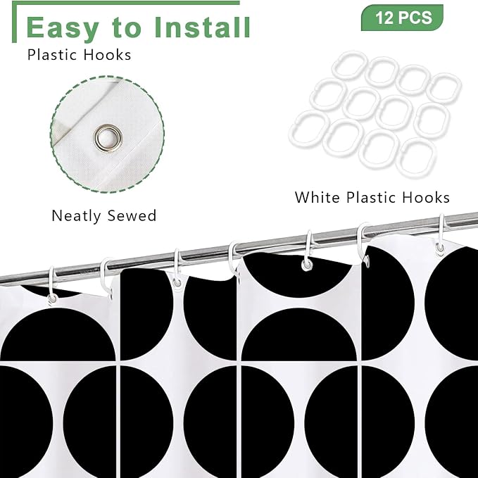 Black and White Mid Century Modern Shower Curtain, Boho Abstract Geometric Retro Art Bath Curtains For Bathroom, Colorful Unique Pattern Waterproof Polyester Fabric Bathroom Set 12 Hooks 72X78IN