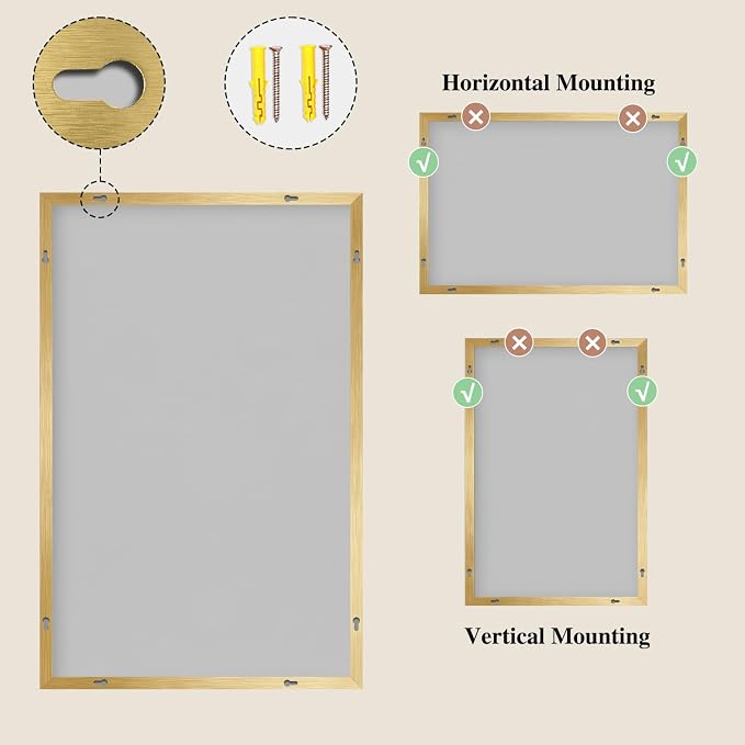 Koonmi Gold Mirrors for Wall, 30x40 Inch Bathroom Mirror, Rectangular Wall Mirror for Living Room Bedroom Bathroom, Hangs Horizontally or Vertically