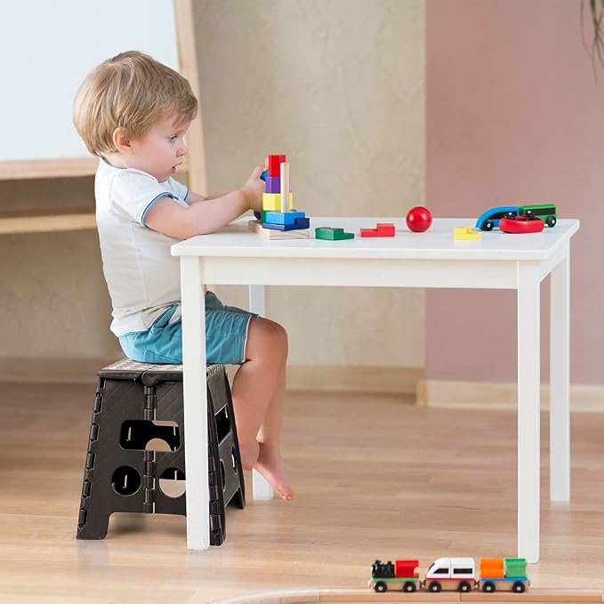 13 Inch Folding Step Stool, Non-Slip Surface for Adults/Kids, Black | Collapsible Heavy Duty Foldable Stools, Portable Foot Stepping Stool Holds 300 lb, Kitchen Bathroom Outdoor, with Handle