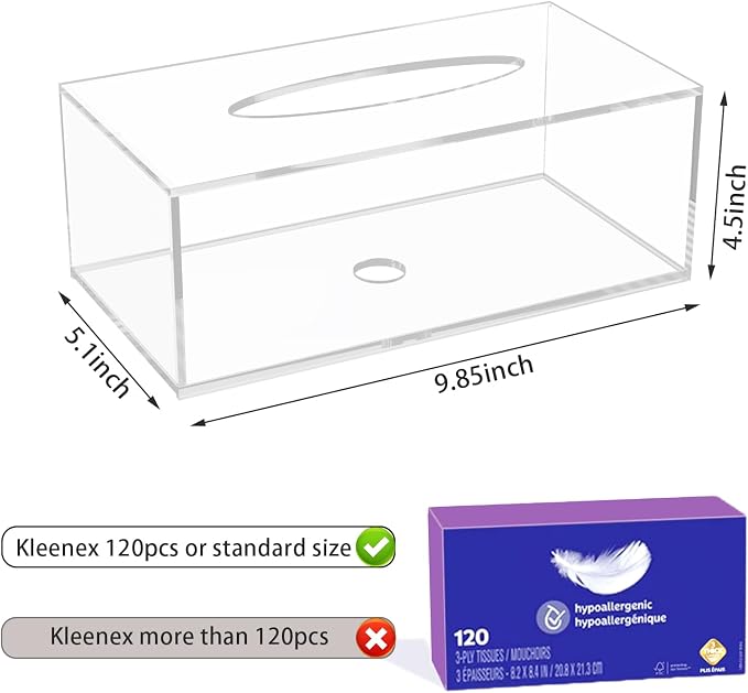 Clear Acrylic Tissue Box Cover | Facial Napkin Dryer Sheet Holder for Car Bathroom Kitchen Office Living Room Hotel Counter