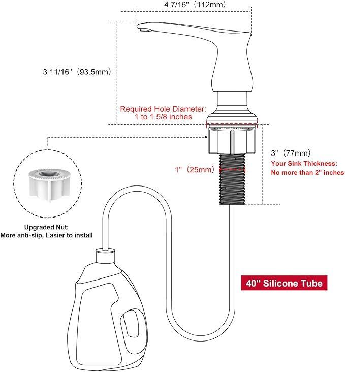 Kitchen Sink Soap Dispenser Brushed Gold, G086BG-G | Gold Under Sink Soap Dispenser with 40" Silicone Extension Tube, Say Goodbye to Frequent Refills