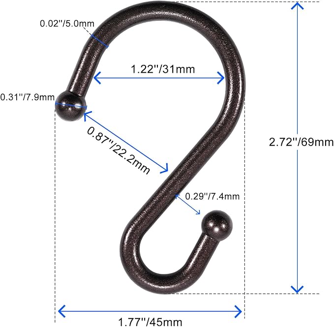Shower Curtain Hooks, Metal Shower Hooks for Shower Curtain Rod, Rust Proof Metal Shower Curtain Rings, Decorative S Shower Hook (Bronze)