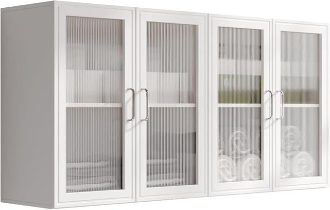 FIMELLO 24’’ Laundry Room Cabinets Set of 2, Bathroom Wall Cabinet Storage Acrylic Glass Doors, Kitchen Cabinets with Adjustable Shelf, Medicine Cabinets for Bathroom, White Bathroom Cabinet