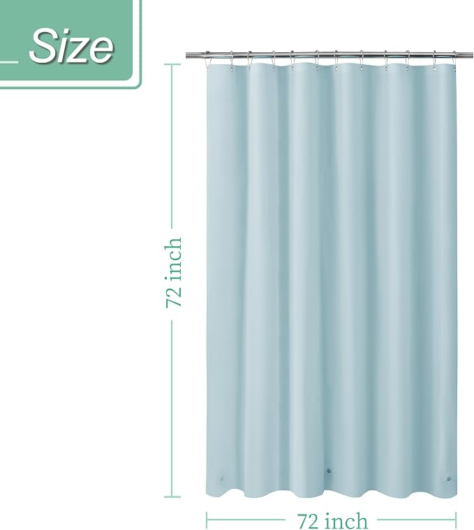 Light Blue Shower Curtain Liner with 3 Magnets, 72x72 | 12 Rustproof Grommets,Premium Flexible Sturdy Plastic Shower Curtain for Bathroom Lightweight & Waterproof,72W x 72H