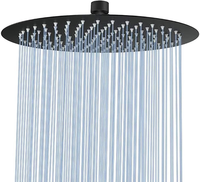 NearMoon Rain Shower Head, Ultra-Thin Design-Pressure Boosting, Awesome Some Experience, High Flow Stainless Steel Rainfall Head (12 Inch, Matte Black)