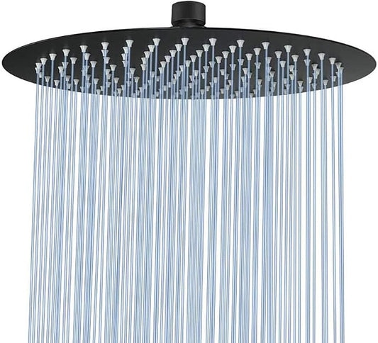 NearMoon Rain Shower Head, Ultra-Thin Design-Pressure Boosting, Awesome Some Experience, High Flow Stainless Steel Rainfall Head (12 Inch, Matte Black)