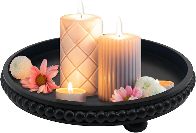 Coffee Table Tray : 12in Decorative Tray Ottoman Black Round Wood for Coffee Table Decor,Candle Holder Trays Vintage Centerpiece Farmhouse for Decor Countertop Home Decor Accessories