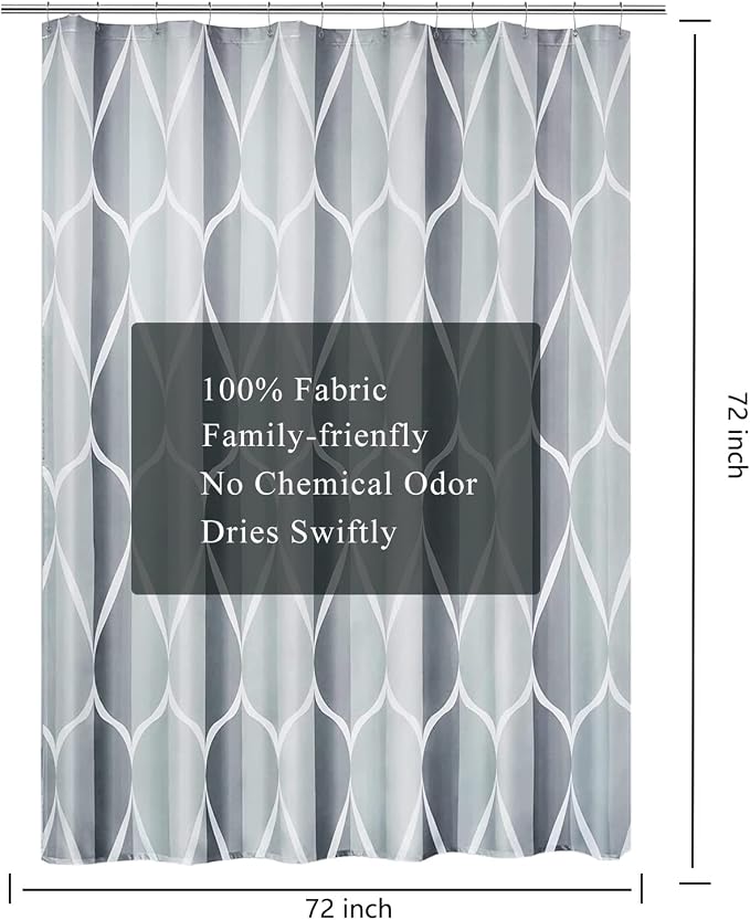 LLSCL Grey Grid Fabric Shower Curtain Liner with Magnets, Waterproof Hotel Quality, 72 x 72 Machine Washable