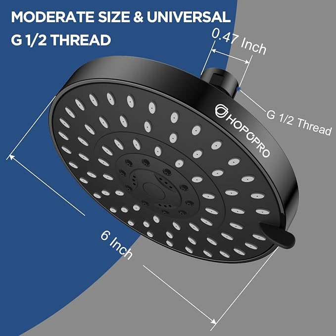 High Pressure Shower Head, HOPOPRO 5-Mode Fixed Showerhead, NBC Recommended | The Washington Post, NBC News, Today TV Show Recommended, Consumer Reports Tested High Flow Fixed Shower Head (6 Inch Black)