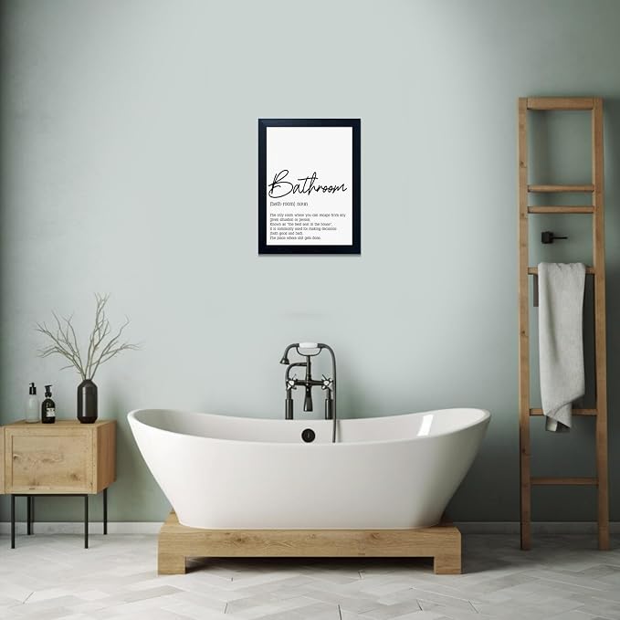 Black and White Bathroom Wall Art, Bathroom Quotes Wall Decor, Small Modern Rules Wall Art, Black Framed Canvas Artworks for Wall
