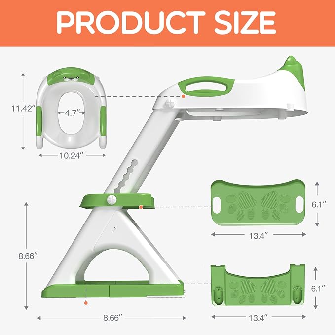 Potty Training Toilet for Toddlers, 2-in-1 Potty Training seat, Anti-Slip | SKYROKU, Fits Round & Elongated Toilets, 6 Heights, Splash Guard, Foldable, Holds 200+ lbs, Step Stool, Dishwasher Cushion