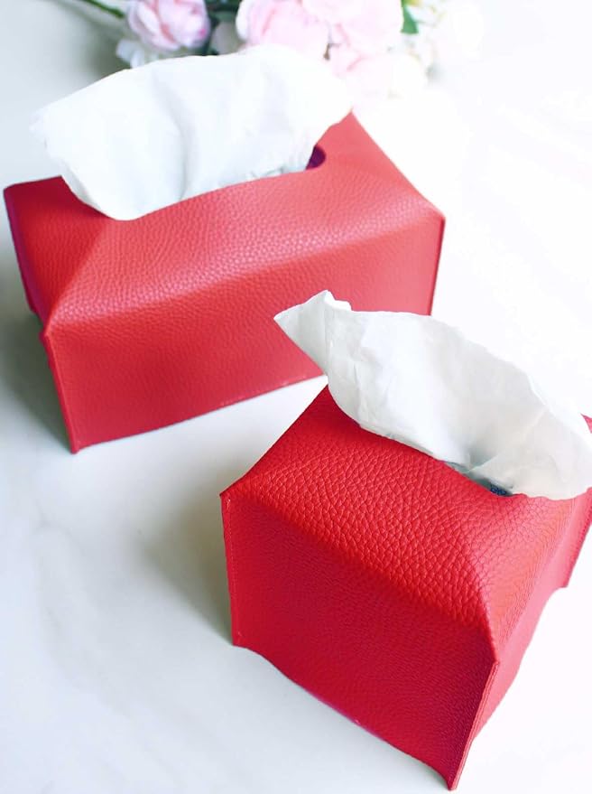 Red Tissue Box Cover Rectangular - Plus Size Large Tissue Box Cover Rectangle [JESMINI] Faux Leather Tissue Box Holder Long for Extra Large Rectangle Facial Tissue Box
