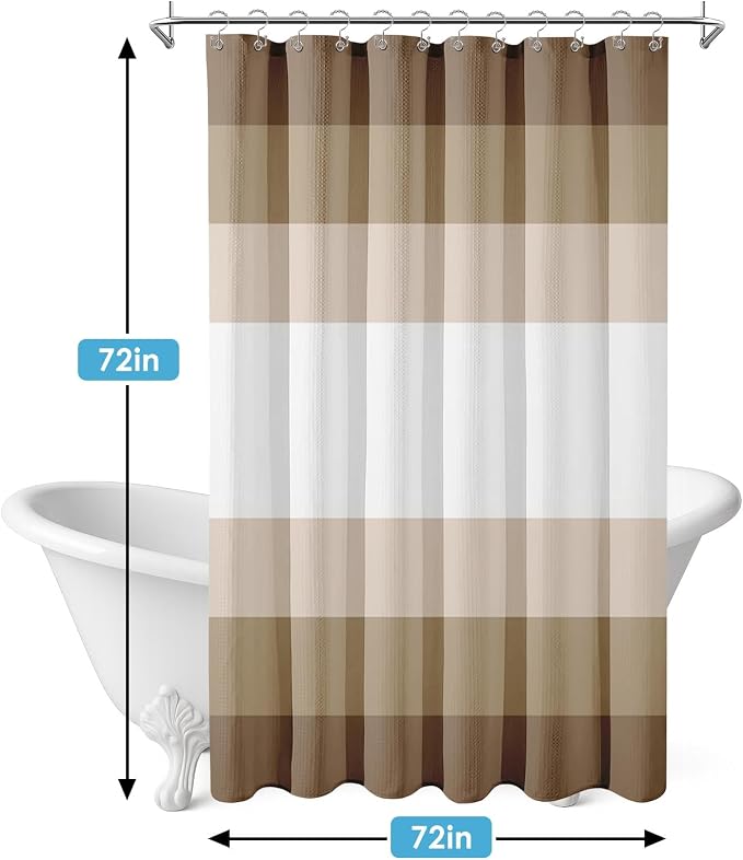 3 in 1 Shower Curtain and Liner,72 x 72 inch, Ombre Striped | Modern Beige Shower Curtain and PEVA Liner Set with 12 Rust-Resistant Metal Hooks, Waterproof Fabric Curtains for Bathroom
