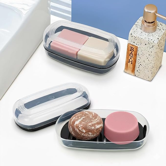 OZNER Clear Travel Soap Case Compatible with Kitsch - Leak-Proof Multi-Use Soap Holder with Draining Layer for Shampoo Bars, Gym, Travel & Camping（Transparent White,1 Pack）