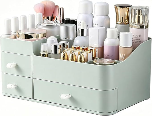 Makeup Organizer with 3 Drawers, Bathroom Counter Organizer. | Plastic Cosmetic Display Case, Ideal for Make Up, Skincare, Perfume; Suitable for Dresser Top, Vanity and Desk