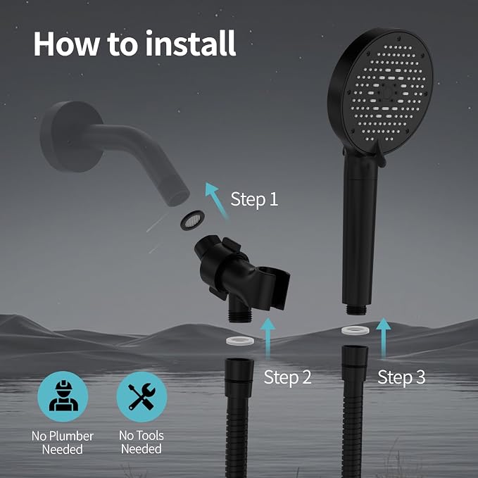 SR SUN RISE NSF Certified Filtered Shower Head with Handheld for Hard Water to Remove Chlorine High Pressure 9-Spray Setting (with Power Wash) Anti-Clog Nozzles(1 Filter, Matte Black)