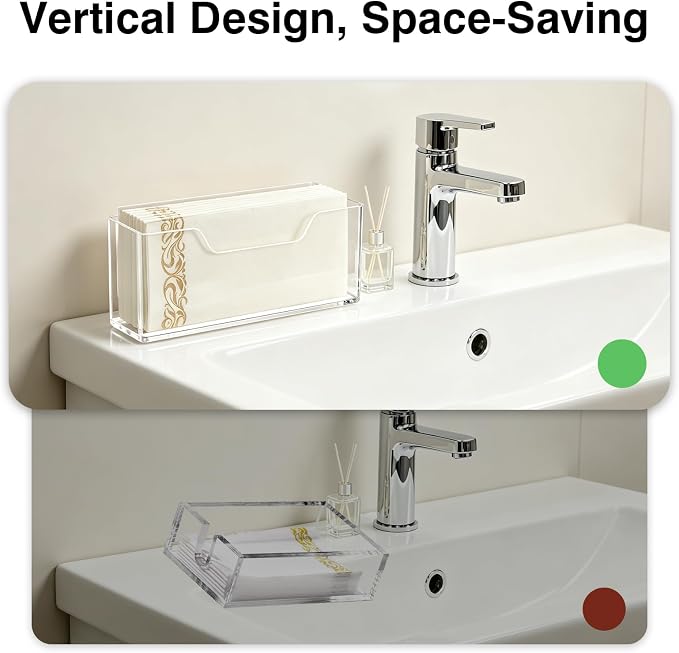 Kordory Clear Acrylic Vertical Guest Towel Holder, Medium Napkin Holder | Waterproof Splash Resistant, Fits Disposable Hand Towels, Ideal For Bathroom, Kitchen, Dining Table, Home, Hotel & Office