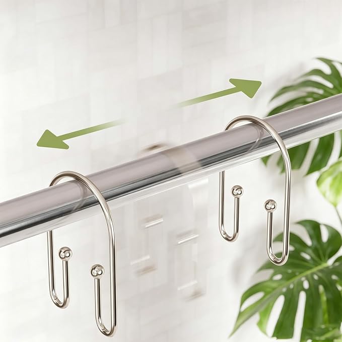 BBV Shower Curtain Hooks Rings, 12 Pcs Rust Resistant Metal Double Glide Shower Hooks for Bathroom Shower Rods Curtains (Nickel)