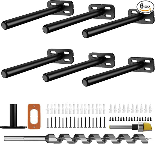 6pcs Wall Shelf Brackets Heavy Duty Floating Shelf Bracket Hidden,Invisible Black Shelving Brackets Decorative Floating Shelf Hardware Heavy Duty,Metal Shelf Support Bracket(6"-6pcs)