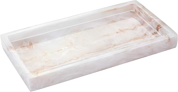 Emibele Bathroom Vanity Tray Countertop, 8" Rectangular Marble Resin Tray | Dresser Kitchen Sink Tray, for Jewelry Cosmetic Perfume Soap Candle, Compact Lightweight Waterproof, Mini Size, Ink Khaki