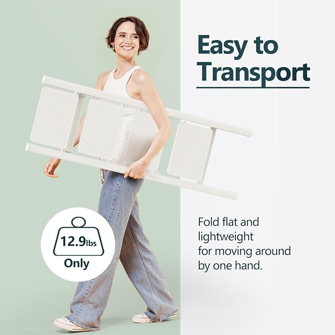 4 Step Foldable Step Stool, 330lbs Load, White | Folded 46'' H x 2'' T; Net 12.5 lbs; Anti-Slip Feet Grip Wood, Tile, Carpet; Wide Pedals; For Shelves, Repairs.