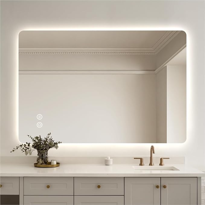 40" x 32" Backlit LED Bathroom Mirror, Smart Touch Button | Anti-Fog Mirror, 3-Color Dimmable, CRI≥93, Wall-Mounted Backlit Mirror with Lights for Modern Bathroom (Horizontal/Vertical)