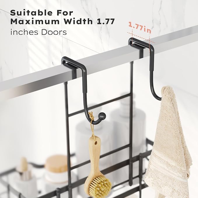 Consumest Over Door Shower Caddy - 2 Tier Shower Shelves Hanging with Soap Holders, Large Capacity Shower Organizer with 4 Hooks, Bathroom Rack and Storage, Black