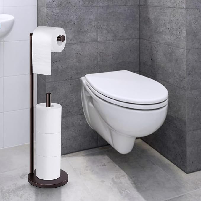 Toilet Paper Holder Stand, Bronze Toilet Paper Holder Free Standing | Toilet Paper Holder for 4 Rolls, Bathroom Organizers and Storage with Anti-Slip Base and Rustproof