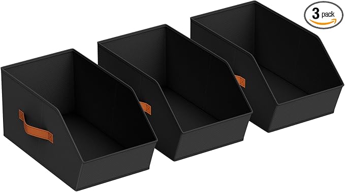 Large Closet Storage Cubes - Closet Storage Bins with Dual Handles for Clothes, Towels, Toys, Shelf Organizer Bins for Bedroom, Nursery, Shelves, Small Spaces, Black, 3 Pack