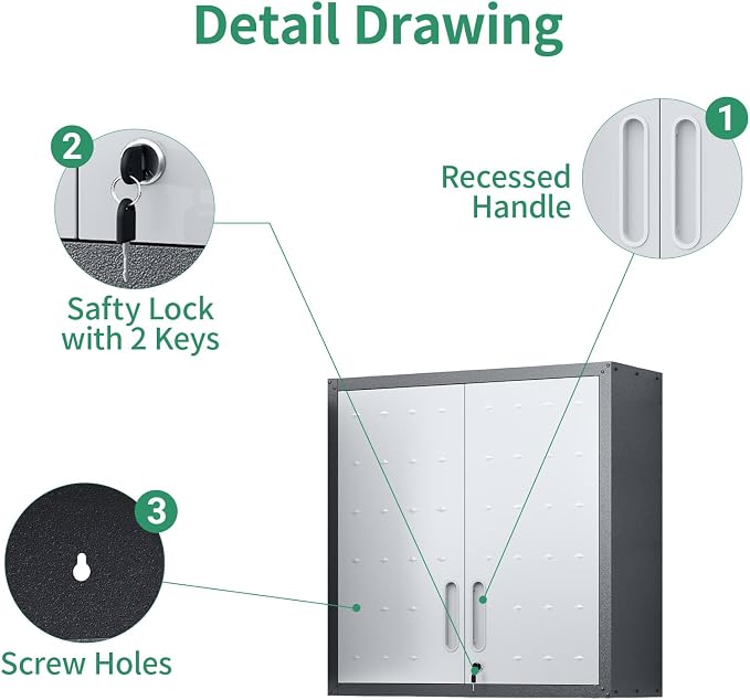 Garage Storage Cabinet System,Wall Cabinet & Locking Rolling Tool Cabinet with Doors and Adjustable Shelves