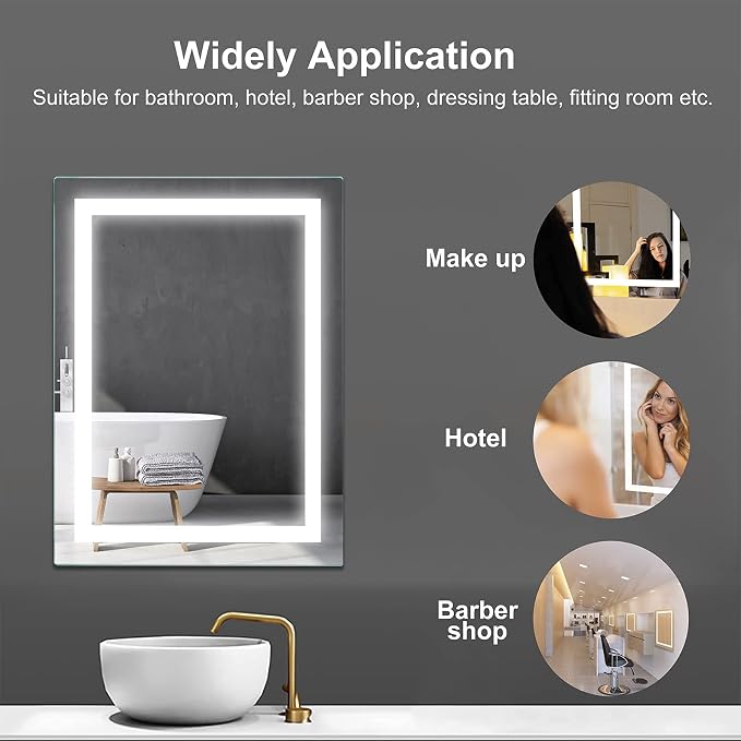 Bathroom Mirror, LED Lighted Vanity Mirror for Wall 36"×28" | Stepless Dimmable, 3 Colors (3000K-6000K), Anti-Fog, Wall Mounted, 1 Hour Auto Off, Memory Function, Reinforced Packaging
