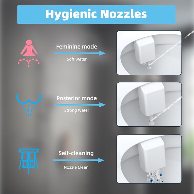 Hibbent Bidet Attachment for Toilet, Hot and Cold Water Spray Non-Electric Dual Nozzle for Frontal & Rear Wash, Adjustable Water Pressure Control, Self Cleaning Water Sprayer, White