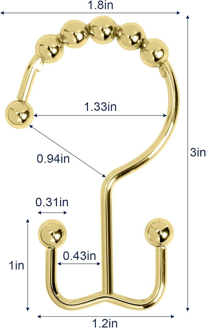 Gidse Shower Curtain Hooks,Sturdy Stainless Steel Double Sided Shower Hooks Rings for Bathroom Shower Curtain Rods Curtains Set of 12 Hooks - Gold