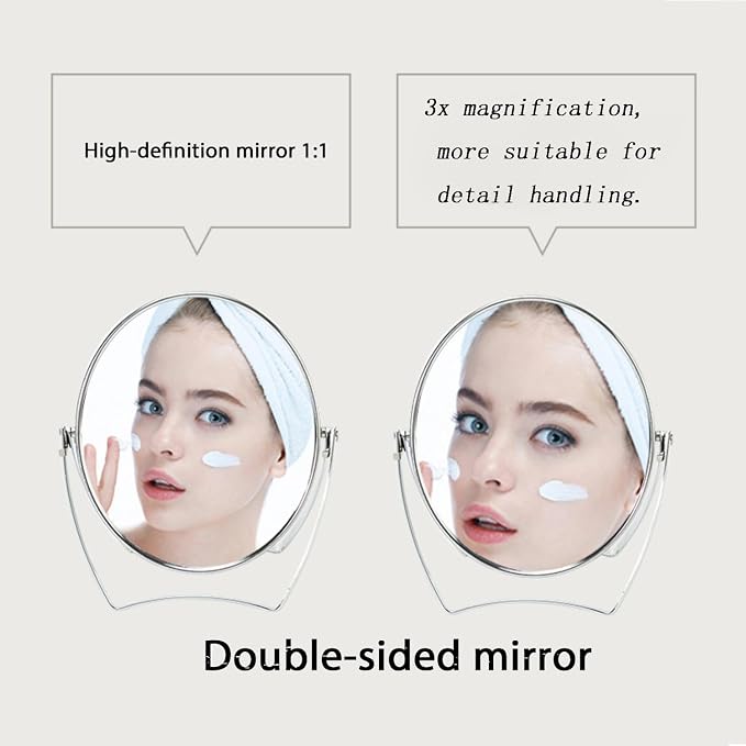 WMugthome Two-Sided 4-In/6-in with Handle Portable Round Makeup/Travel/Desk Mirror with 1X and 3X Magnification(Silver, 4inch)