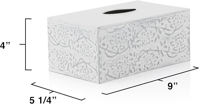 Modern Farmhouse Decorative Tissue Box Holder - Distressed White, Rustic Metal Design for Bathroom