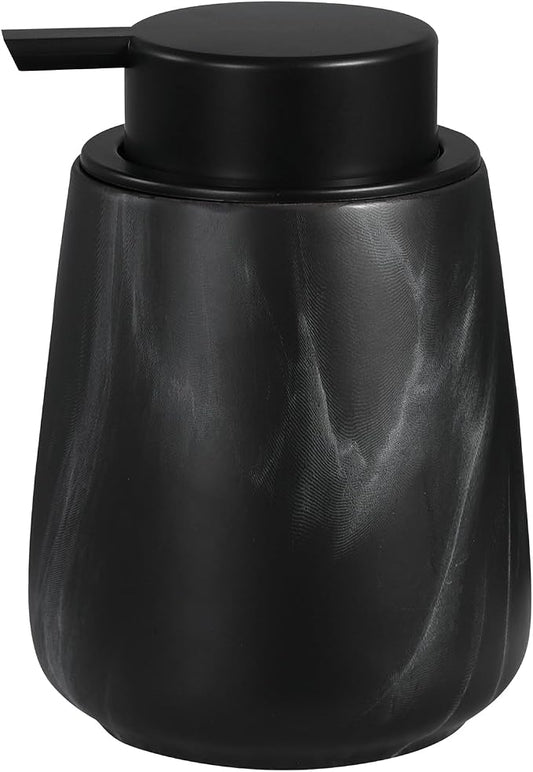 12Oz Ceramic Liquid Soap Dispenser - Modern Lotion Hand Soap Dispenser with Easy-to-Press Black Pump, Reusable and Refillable Dish Soap Dispensers for Bathroom & Kitchen, Marble Black