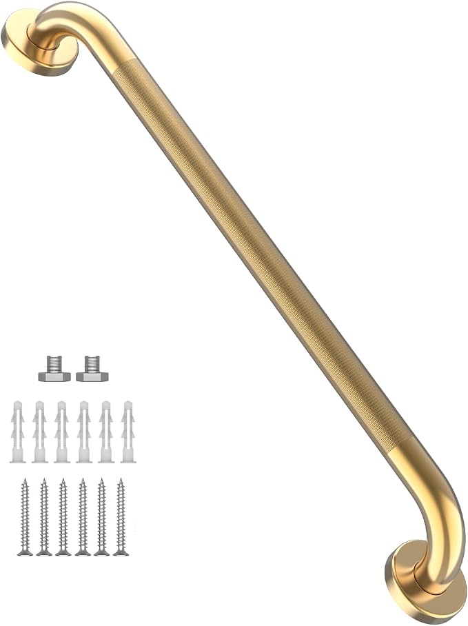 32 Inch Anti Slip Shower Grab Bars Gold, Munzong Bathroom Balance Bar | Shower Knurled Safety Bars Grab Handle Safety Hand Rail Support Handicap Elderly Injury Senior Assist Bath Handle