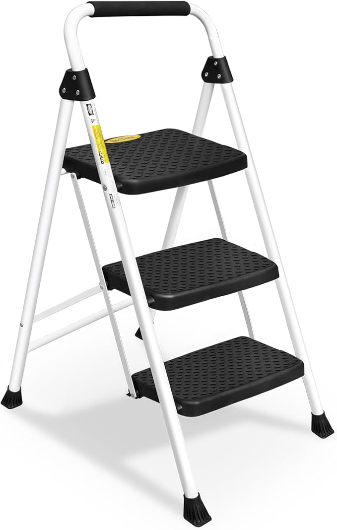 HBTower Step Ladder, Folding Step Stool with Wide Anti-Slip Pedal | Sturdy Steel Ladder, Convenient Handrail, Lightweight, Portable Steel Step Stool