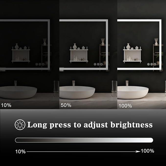 WTTY 60"x36" RGB LED Bathroom Mirror with Light | 8 Color Backlight + 3 Color Front Light, Anti-Fog, Dimmable, Memory Function, Tempered Glass, IP54 Waterproof, ETL Listed