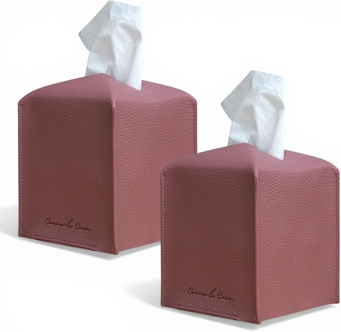 Premium PU Leather Tissue Box Holder - Elegant Hotel-Style Tissue Box Cover for Home, Office & Car Décor, Tissues Cube Organizer for a Natural & Classic Look (Mauve 2 Pack)