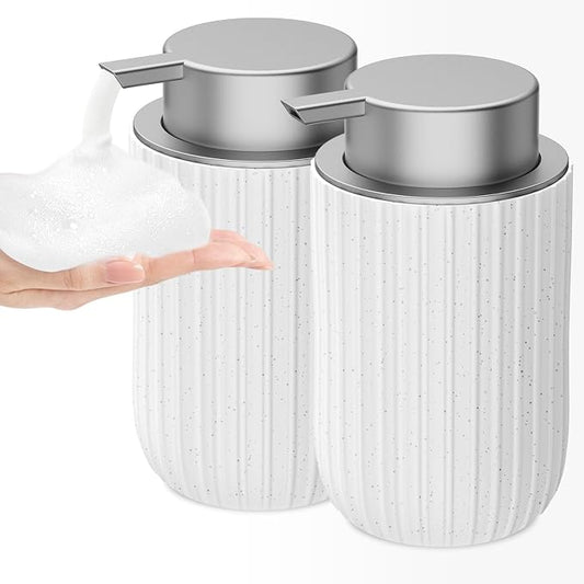 Ceramic Foaming Soap Dispenser, 12 oz Bathroom Foam Hand Soap Dispenser, Refillable Lotion Soap Dispenser with Removable Pump for Kitchen Hand Wash Dispenser, Modern Home Decor(2Pack-Speckled White)