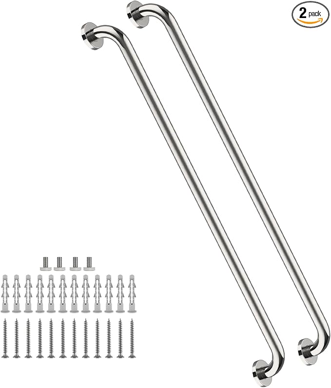 2 Pack 40 Inch Shower Grab Bar, ZUEXT SUS304 Stainless Steel Chrome Bathroom Grab Bar Handle, Shower Balance Bar, Safety Hand Rail Support, Handicap Elderly Senior Assist Bath Handle(1.25" Diameter)